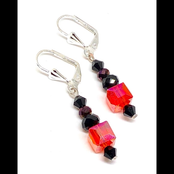 Halloween Orange Crystal Cube Prpl Black Earrings - Picture 3 of 4